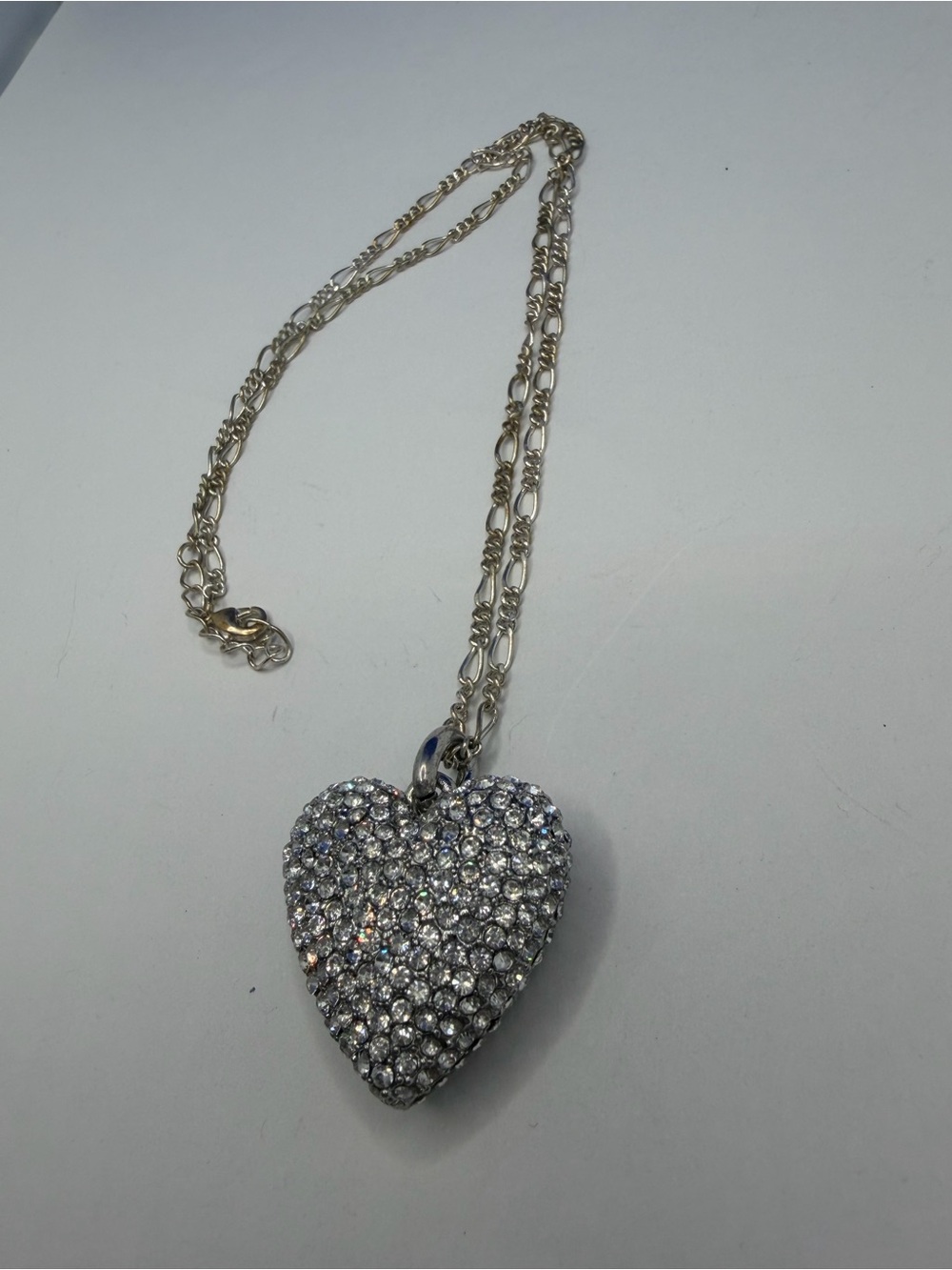 Rhinestone Crystal Heart Pendant Necklace Silver Tone Sparkly Statement Jewelry - Picture 4 of 6